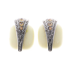 Mi Amore Crystal Accents Clip-On-Earrings Silver-Tone/White