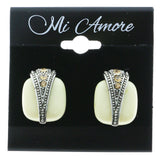 Mi Amore Crystal Accents Clip-On-Earrings Silver-Tone/White