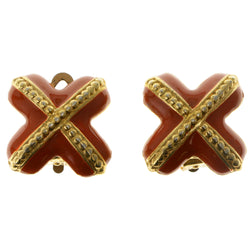 Orange & Gold-Tone Colored Metal Clip-On-Earrings #LQC93