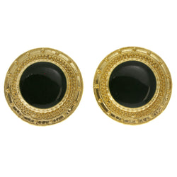Gold-Tone & Green Colored Metal Clip-On-Earrings With Faceted Accents #LQC96