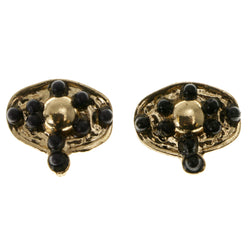 Gold-Tone & Black Colored Metal Clip-On-Earrings With Bead Accents #LQC99