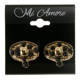Gold-Tone & Black Colored Metal Clip-On-Earrings With Bead Accents #LQC99