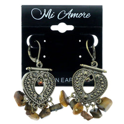 Metal Dangle-Earrings With Stone Accents Gold-Tone & Brown