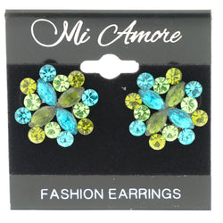 Metal Stud-Earrings With Crystal Accents Blue & Green