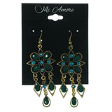 Metal Dangle-Earrings With Crystal Accents Gold-Tone & Blue Colored