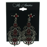 Silver-Tone & Red Colored Metal Dangle-Earrings With Crystal Accents LQE1002