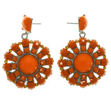 Metal Dangle-Earrings With Bead Accents Silver-Tone & Orange