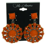 Metal Dangle-Earrings With Bead Accents Silver-Tone & Orange