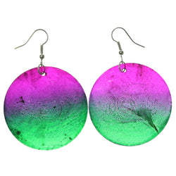 Round Plastic Dangle-Earrings Purple & Green