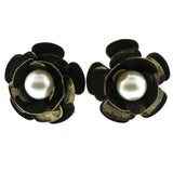 Metal Stud-Earrings With Bead Accents Gold-Tone & White