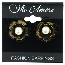 Metal Stud-Earrings With Bead Accents Gold-Tone & White