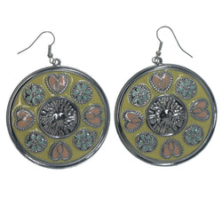 Metal Dangle-Earrings Silver-Tone & Multi Colored