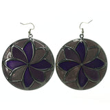 Metal Dangle-Earrings Purple & Silver-Tone