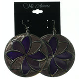 Metal Dangle-Earrings Purple & Silver-Tone