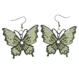 Metal Butterfly Dangle-Earrings White & Silver-Tone