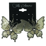 Metal Butterfly Dangle-Earrings White & Silver-Tone