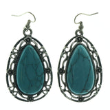 Metal Dangle-Earrings With Stone Accents Blue & Silver-Tone