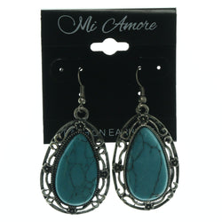 Metal Dangle-Earrings With Stone Accents Blue & Silver-Tone