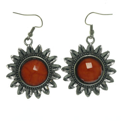 Metal Dangle-Earrings With Stone Accents Silver-Tone & Orange