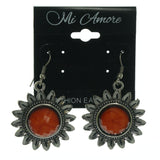 Metal Dangle-Earrings With Stone Accents Silver-Tone & Orange