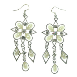 Metal Dangle-Earrings With Crystal Accents Silver-Tone & White