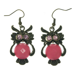 Metal Dangle-Earrings With Crystal Accents Gold-Tone & Pink