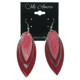 Metal Dangle-Earrings Pink & Silver-Tone