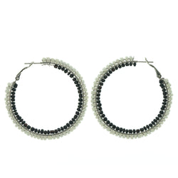 Metal Hoop-Earrings With Bead Accents Black & White