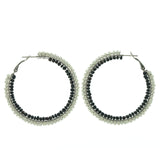 Metal Hoop-Earrings With Bead Accents Black & White