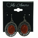 Metal Dangle-Earrings With Stone Accents Silver-Tone & Orange