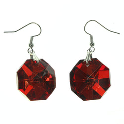 Metal Dangle-Earrings With Crystal Accents Red & Silver-Tone