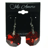 Metal Dangle-Earrings With Crystal Accents Red & Silver-Tone