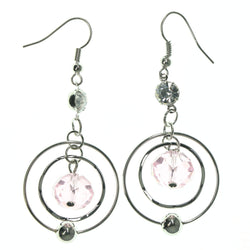 Metal Dangle-Earrings With Crystal Accents Silver-Tone & Pink