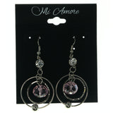 Metal Dangle-Earrings With Crystal Accents Silver-Tone & Pink