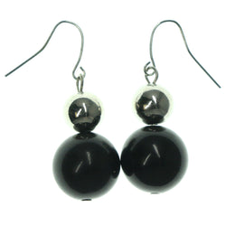 Metal Dangle-Earrings With Bead Accents Black & Silver-Tone
