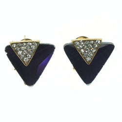 Metal Stud-Earrings With Crystal Accents Purple & Gold-Tone