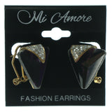 Metal Stud-Earrings With Crystal Accents Purple & Gold-Tone