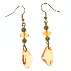 Metal -Dangle-Earrings Crystal Accents Gold-Tone & Orange