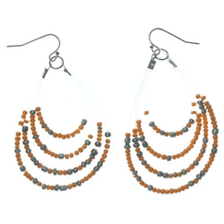 Dangle-Earrings With Bead Accents Orange & Silver-Tone