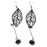 Metal Dangle-Earrings With Crystal Accents Black & Silver-Tone