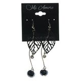 Metal Dangle-Earrings With Crystal Accents Black & Silver-Tone