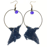 Metal Dangle-Earrings With Crystal Accents Blue & Gold-Tone