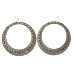 Fabric Hoop-Earrings With Crystal Accents Pink & Gold-Tone