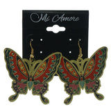 Gold-Tone & Multi Colored Metal Butterfly Dangle-Earrings