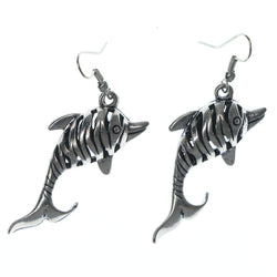 Dolphin Metal Dangle-Earrings Silver-Tone & Black