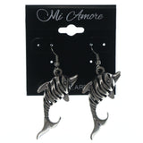 Dolphin Metal Dangle-Earrings Silver-Tone & Black