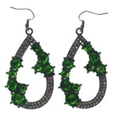 Green & Silver-Tone Colored Metal Dangle-Earrings With Crystal Accents