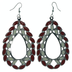 Red & White Colored Metal Dangle-Earrings