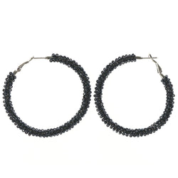 Metal Hoop-Earrings With Bead Accents Blue & Silver-Tone