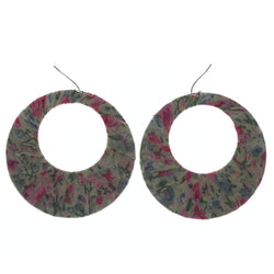 Multi & Silver-Tone Colored Fabric Dangle-Earrings